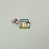 Mini Pin Badge by Crumbs & Doilies featuring a colorful stand mixer enamel pin, perfect for baking lovers.